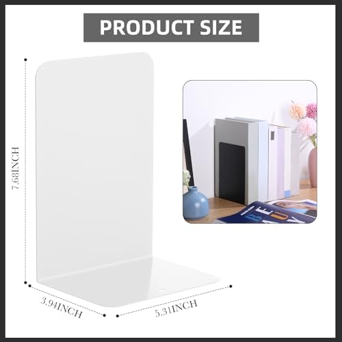 Beeveer 6 Pairs Metal Bookends for Shelves Office Library, White - Image 2