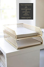 BLU MONACO | Paper Tray Stackable Gold Set of 2 | Stackable File Trays for Desk Organization | Tiered Desk Organizer with Metal Letter Trays - Image 2