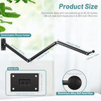 Wall Mount Phone Holder,Phone Holder for Desk Bed,3-Stage Aluminium iPhone Stand,Foldable Extendable Arms Heavy Duty Drilling Base,Compatible with 3.5~7.5" iPhone/HTC/LG/Huawei/Galaxy/Smartphones - Image 3