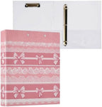 Pink White Bow Stripes Round Ring Binders 1.5 Inch 3 Ring Binder with Clipboard Holds 200 Sheets Office Home School - Image 2