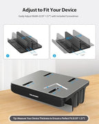 AboveTEK Vertical Laptop Stand Holder, 3 Slots Aluminum Desk Stand with Adjustable Dock Size for Tablet, MacBook, Phone - Universal Fit (up to 17.3") - Heavy Duty Polished, Anti Slide - Black - Image 4