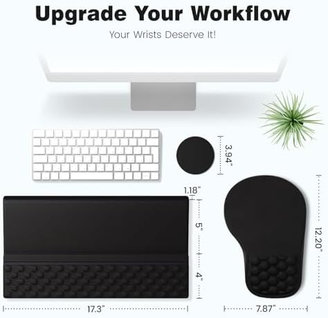 Ospelelf Ergonomic Mouse Pad and Keyboard Stand Wrist Rest Set, Memory Foam Comfort, Pain Relief for Typing, Office Desk Accessories, Black - Image 6