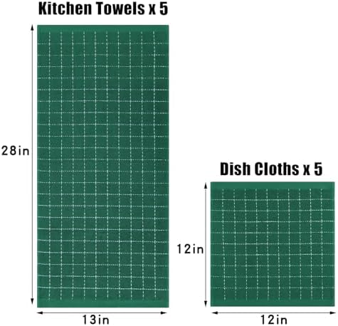 Homaxy Cotton Terry Kitchen Towels and Dishcloths Set of 10, Dark Green - Image 4