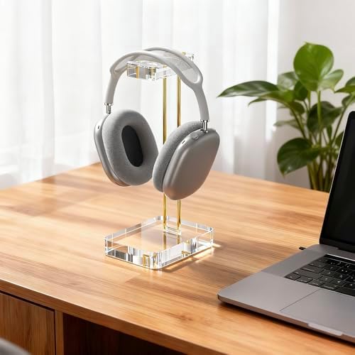 Headphone Stand Headset Holder for Desk, Solid Christal-Clear Acrylic with Gold Hardware Earphone Hanger for Gaming Room Office Accessories - Image 3
