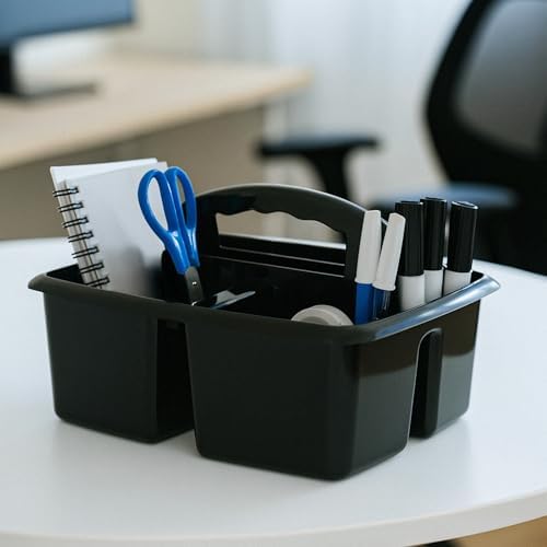 Storex 3-Compartment Small Cleaning Caddy – Multipurpose Supply Organizer with Handle, Black, 6-Pack (00972A06C) - Image 4