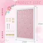 DoubleFill White Bulletin Board 21"×27" Linen Fabric Decorative Board Hanging Memo Boards for Women Large Cork Bulletin Boards for Home Office with 20 Pushpins - Pink Linen with White Frame - Image 2