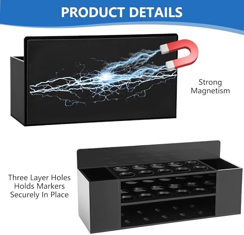 Acrylic Magnetic Dry Erase Marker Holder, 10 Slots Black Magnetic Marker Pen Holder, 2PCS Magnet Storage for Whiteboard, Desk Locker Organizer Accessories, Office, Classroom, Home - Image 4