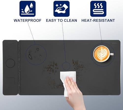 15W Wireless Charging Mouse Pad 31.5"x15.75", Double-Sided Faux Leather - Image 5