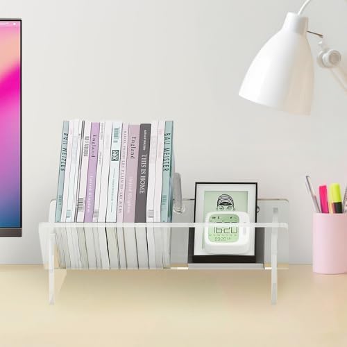 Picowe Acrylic Desktop Bookshelf, Transparent Tabletop Book Stand Organizer with Semi-Circular Base, Book Holder Display Rack for Books, CDs, Magazines - Image 2