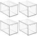 mDesign Plastic Stackable Bathroom Storage with Pull Out Bin Organizer Drawer for Cabinet, Vanity, Shelf, Cupboard, Cabinet, or Closet Organization - Lumiere Collection - 4 Pack - Clear by mDesign