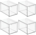 mDesign Plastic Stackable Bathroom Storage with Pull Out Bin Organizer Drawer for Cabinet, Vanity, Shelf, Cupboard, Cabinet, or Closet Organization - Lumiere Collection - 4 Pack - Clear by mDesign