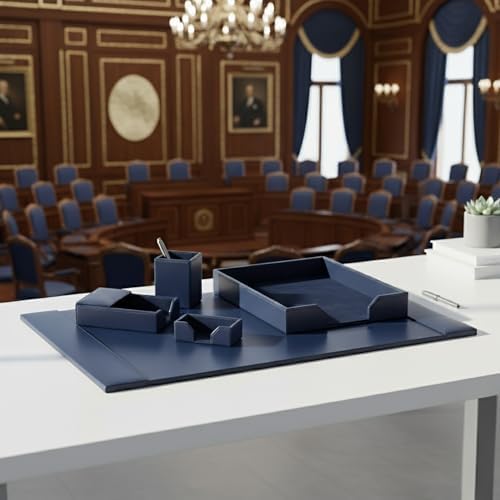 DACASSO Bonded Leather Desk Set - Luxury Leather Desk Pad & Desk Organization Essentials (Navy Blue, 5 Piece) - Image 3
