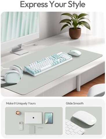 YSAGi Leather Desk Protector, Office Mat, Large Mouse Mat, Non-Slip PU Leather Blotter, Laptop Desk Mat, Waterproof Writing Pad for Office and Home(Light Grey, 63" x 17.2") - Image 2