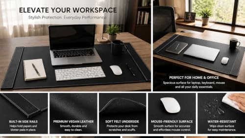 Leather Desk Pad with Side Rails, Paper Holder and Desk Protector,Ideal Ideal for Writing, organizing, and safeguarding desks at Home or Office in Style - Image 4