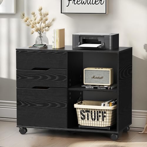 DUMOS File Cabinet with 3 Drawers, Wood Under Desk Storage Printer Stand - Image 2