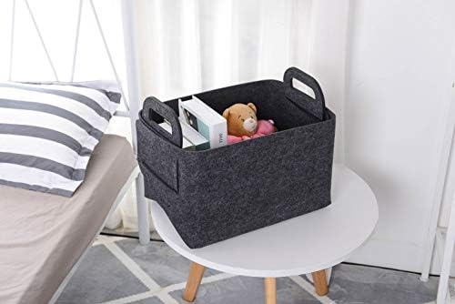 Minoisome Storage Basket Felt Storage Bin Collapsible& Convenient Box Organizer with Carry Handles for Office Bedroom Closet Babies Nursery Toys Laundry (Dark grey, 15.7inch（L）×11inch（W）×10inch（H）) - Image 3