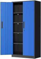 Greenvelly Metal Garage Storage Cabinet, 72" Tall Steel Storage Cabinets with 2 Doors and 4 Adjustable Shelves, Metal Tool Cabinets, Locking File Cabinet for Home Office, Garage, School (Black Blue) by Greenvelly