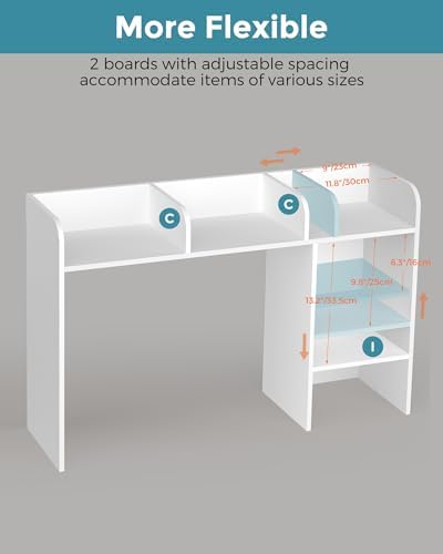 LAND·VOI Desktop Bookshelf, Countertop Storage Hutch with 5 Shelves for Computer Desk, Desk Organizer for Home Office Dorm, Dressing Tabletop, Bar Countertop, White EDS01W - Image 5