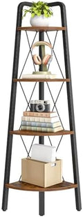 HOOBRO Corner Shelf, 4-Tier Corner Shelf Stand, 53.5" Tall Ladder Bookshelf, Industrial Corner Display Shelf Plant Stand for Living Room, Kitchen, Home Office, Rustic Brown BF144CJ01 by HOOBRO