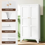 Letaya Metal Storage Cabinet with Doors and Shelves,47.3" H Bathroom Floor Kitchen Pantry Utility Cupboard Dining Home Office/Garage Organizers,White - Image 4