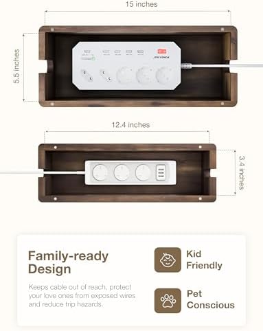 TIDITA Set 2 Wooden Large Cable Management Box Round Edge (Walnut Color) - Image 4