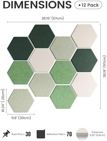 Fluxynara 12-Pack Hexagon Felt Bulletin Board Tiles, Sagewood - Image 2