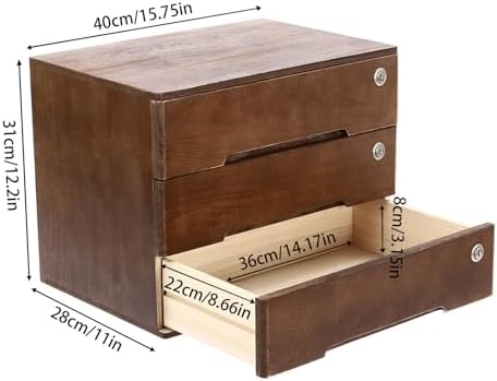 Wooden Desk Organizer with Drawers & Lock, Desktop Countertop Storage Cabinet Lockable Home Office Supplies File Tabletop Organizing Unit (3 Drawer - Retro Walnut) - Image 3