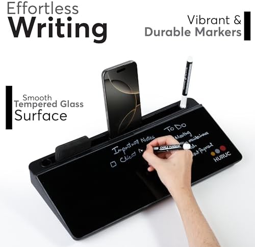 HURUC Desk Buddy Glass Desktop Whiteboard – Desk Board Buddy Hidden Storage - Image 2