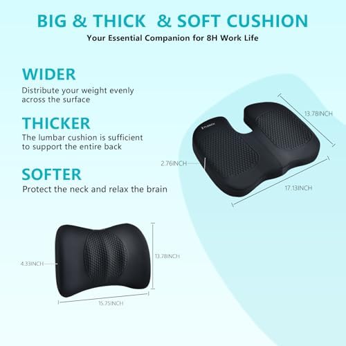 FLORICH Car Seat Cushion and Back Support for Office Chair Memory Foam Chair Cushions Pressure Relief Seat Pads with Gel Massage Point Lumbar Support Relief Sciatica & Tailbone (Black) - Image 3