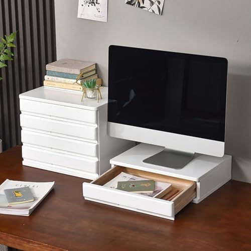 Solid Wood Drawer Desktop Storage Box, Multi-Layer Jewelry File Storage Drawer, Vertical Stackable Desk Organizers Cabinets with Handle for Office Area Study Home(2 Layer, White) - Image 3