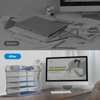Letter Tray Paper Organizer 5-Tier Desk Organizer File Organizer Paper Holder with Handle, Metal Desktop Document Shelf Tray Office Classroom Organization - Silver - Image 3