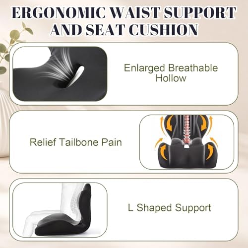 Chumia Ergonomic Seat Cushion Back Support for Office Chair Car, Black - Image 4