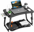 BYMECOST Laptop Desk for Bed, Height Adjustable Laptop Bed Table, Foldable Portable Lap Desk Stand with USB/Storage Drawer/Cup Holder/Slot, Breakfast Tray for Working Reading Writing Eating by BYMECOST