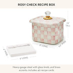 MACKENZIE-CHILDS Enamel Recipe Box, Pink-and-White Rosy Check - Image 4