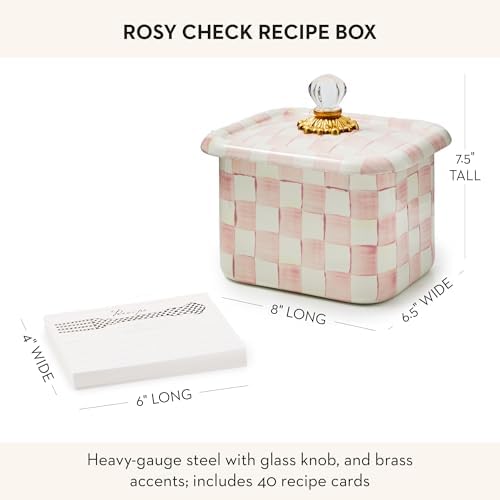 MACKENZIE-CHILDS Enamel Recipe Box, Pink-and-White Rosy Check - Image 4