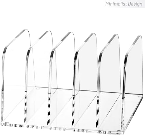 YUXUN Clear Acrylic Desktop File Sorter Organizer,Upright File Organizer, 5-Section Bookshelf for Home Office & Classroom - Image 7
