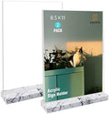 vrupin 2 Pack 8.5x11 Acrylic Sign Holder, Acrylic Frame Natural Marble Base, Clear Plastic Sign Holder Picture Photo Frames, Flyer Document Paper Display Stand for Office Desktop (white marble) by Vrupin