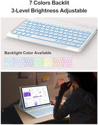 Keyboard Case for Samsung Galaxy Tab S10 FE+ Plus 13.1'' 2025, Galaxy Tablet S10FE+ Case with Backlit Keyboard, 7-Color Backlight Keypad with Pen Holder for Samsung Tab S10FE Plus 13.1 Inch, Sky Blue - Image 3