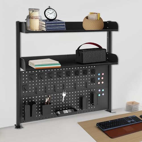 Clamp on Desk Shelf with Pegboard, 39.37" Wide Modern Desktop Organizer Bookshelf with 2 Tier Adjustable Storage Shelf for Home Office Desktop Shelving System - Image 7