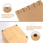 5x8 Index Card Holder with Dividers Bamboo Index Card Storage Box 4 Compartments Recipe Card Box with Lid 150 Index Flash Cards 25 Index Card Dividers 2 Letter smile Stickers for Office Business Home - Image 6