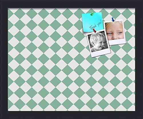 PinPix 16x13 inch Cork Bulletin Board. This Decorative Framed Pin Board Comes with Diamond Pattern in Green and White Design and Satin Black. Ideal for Home, Office Decor or School (PinPix-330) by PinPixBulletinBoards