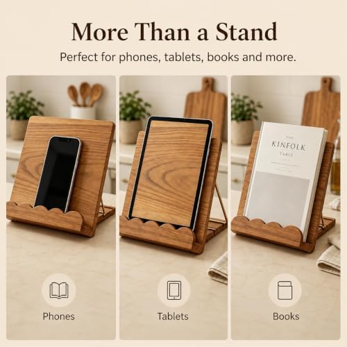 Cookbook Stand for Kitchen Counter, Solid Wood Recipe Book Holder - Image 5