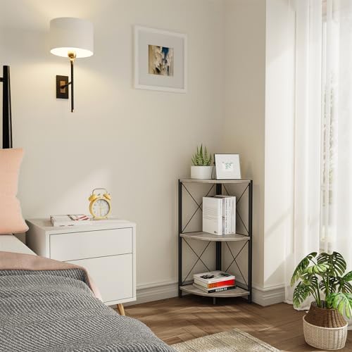 Snughome Corner Shelf for Desktop, 3-Tier Corner Storage Organizer with Metal Frame, Freestanding Corner Shelf Stand Display Rack for Kitchen Counter, Living Room, Grey - Image 5