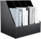 KINGFOM 4-Slot Wood Leather Document Files Holder Rack Stand Desk Files Organizer Papers Collection Cabinet (4 slot Black) - Image 4