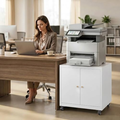 23.6" Metal Printer Stand with Storage Cabinet & Adjustable Shelf - Image 4