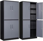 SISESOL Metal Storage Cabinets with Doors and Shelves,71" Metal Garage Storage Cabinet with Lock,Gray Steel Cabinet with Locking Doors,4 Door Lockable Storage Cabinets for Garage,Home,Office by SISESOL