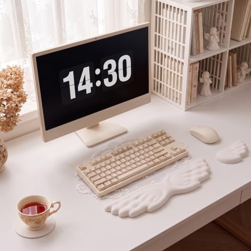 4 Pcs Cute Angel Wing Lace Keyboard Wrist Rest & Mouse Pad Coaster Set - Image 4
