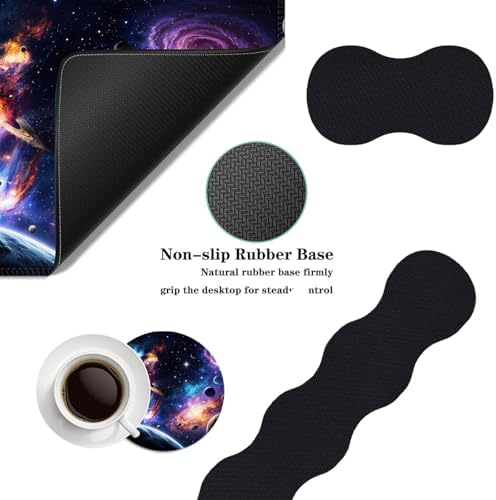 Mouse Pad,Large Desk Mat Set, 4in1 XL Mousepad + Keyboard Wrist Rest+Mouse Wrist Rest+Coaster with Ergonomic Desk Pad for Home Office Table Computer Cover -Planet Sky Star - Image 2
