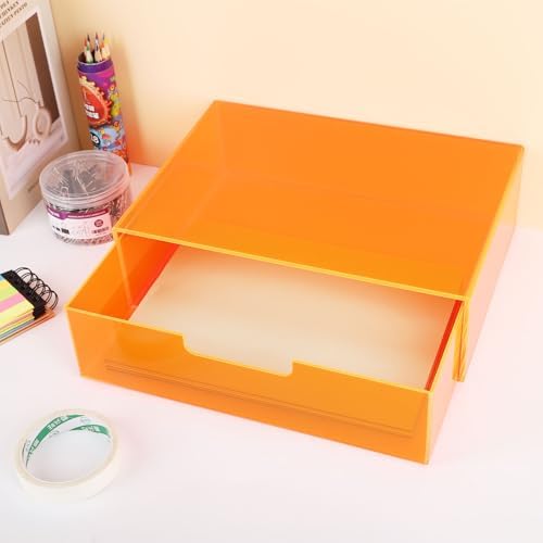 Gelite Acrylic Desk Organizer with Drawer for Makeup Vanity Stackable Desktop Storage Box for Office Supplies, 13.8 x 9.8 x 3.9’’, Neon Orange - Image 4