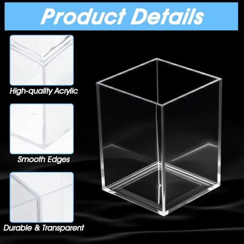 24 Pack Clear Acrylic Pen Holders – Multipurpose Desktop Organizer for Pencils, Makeup Brushes, Stationery & Office Supplies (2.6” x 2.6” x 3.6”) - Image 3